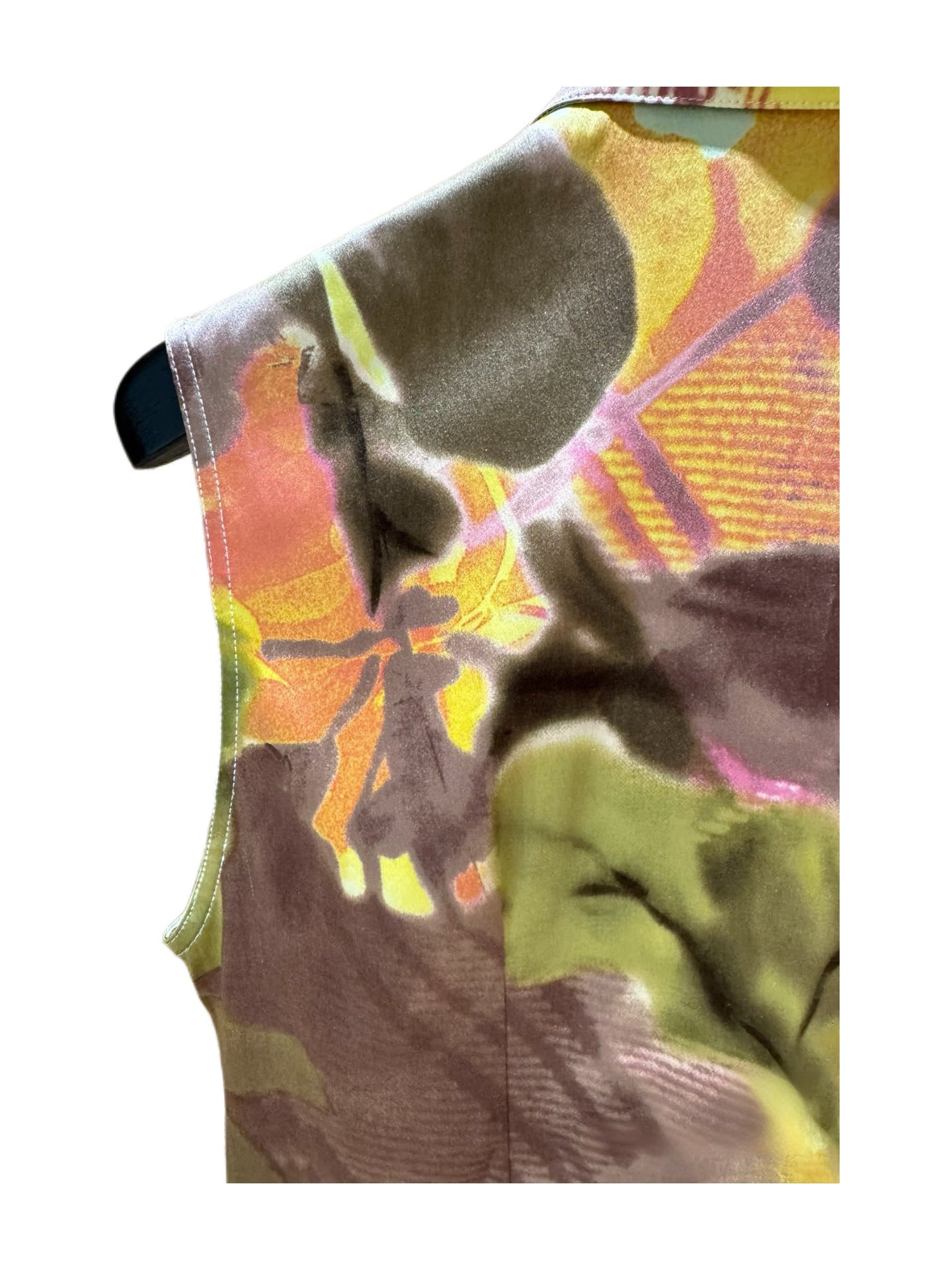 Christian Dior by John Galliano FW2001 Abstract Floral Print Silk Ruffle Sleeveless Blouse