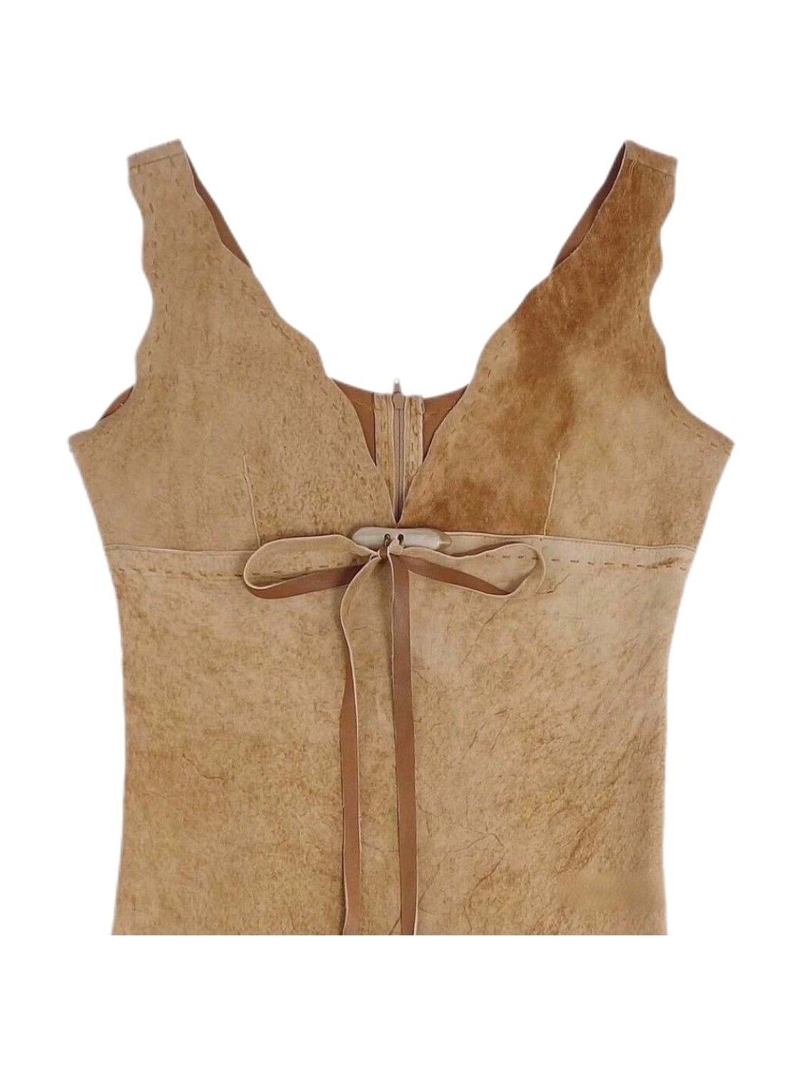 Dolce & Gabbana D&G Vintage Raw Edge Suede Tie Front Leather Vest Top – Rare Archive XS