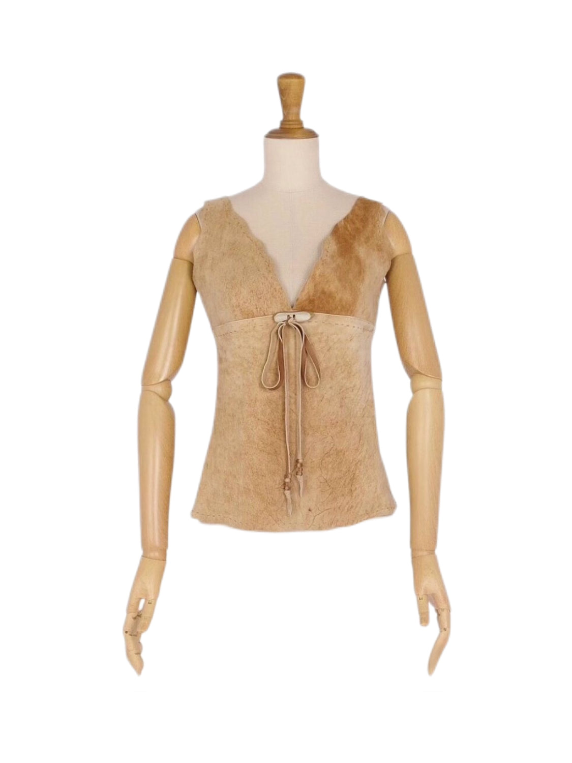 Dolce & Gabbana D&G Vintage Raw Edge Suede Tie Front Leather Vest Top – Rare Archive XS