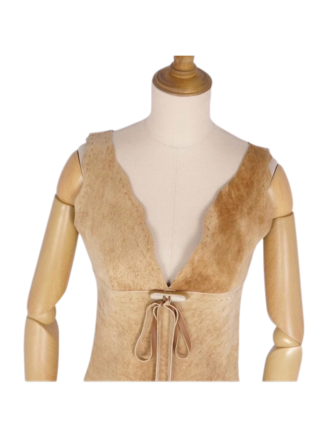 Dolce & Gabbana D&G Vintage Raw Edge Suede Tie Front Leather Vest Top – Rare Archive XS