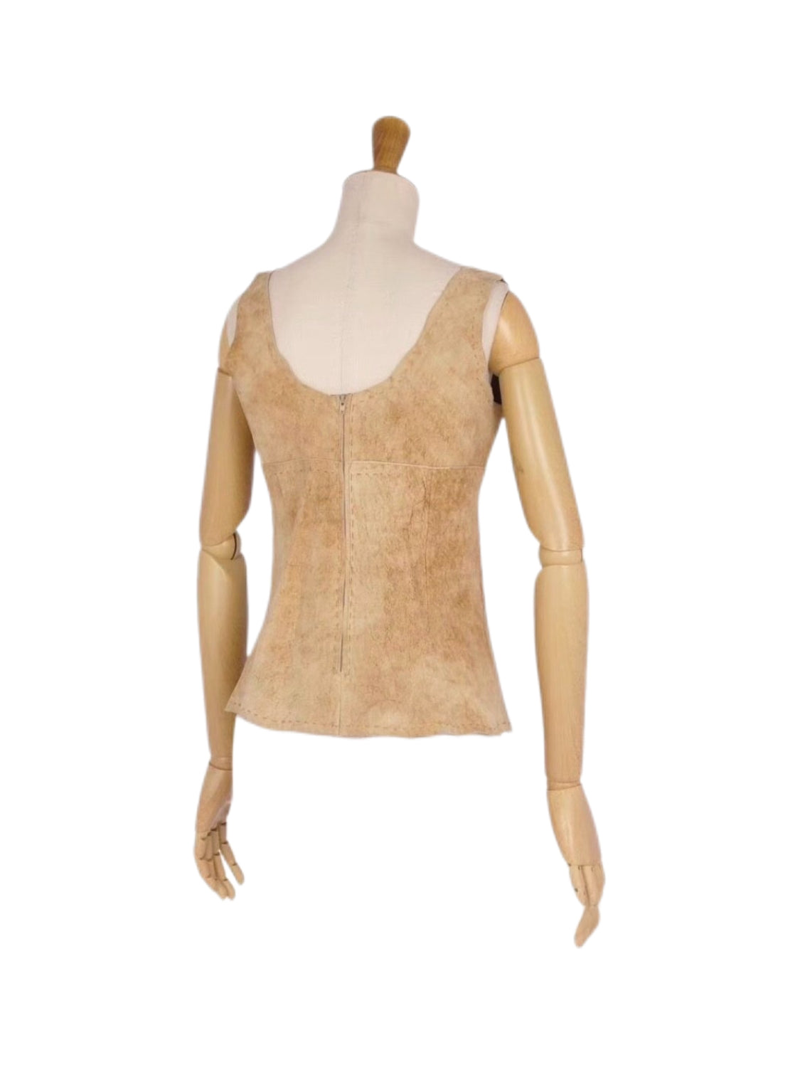 Dolce & Gabbana D&G Vintage Raw Edge Suede Tie Front Leather Vest Top – Rare Archive XS