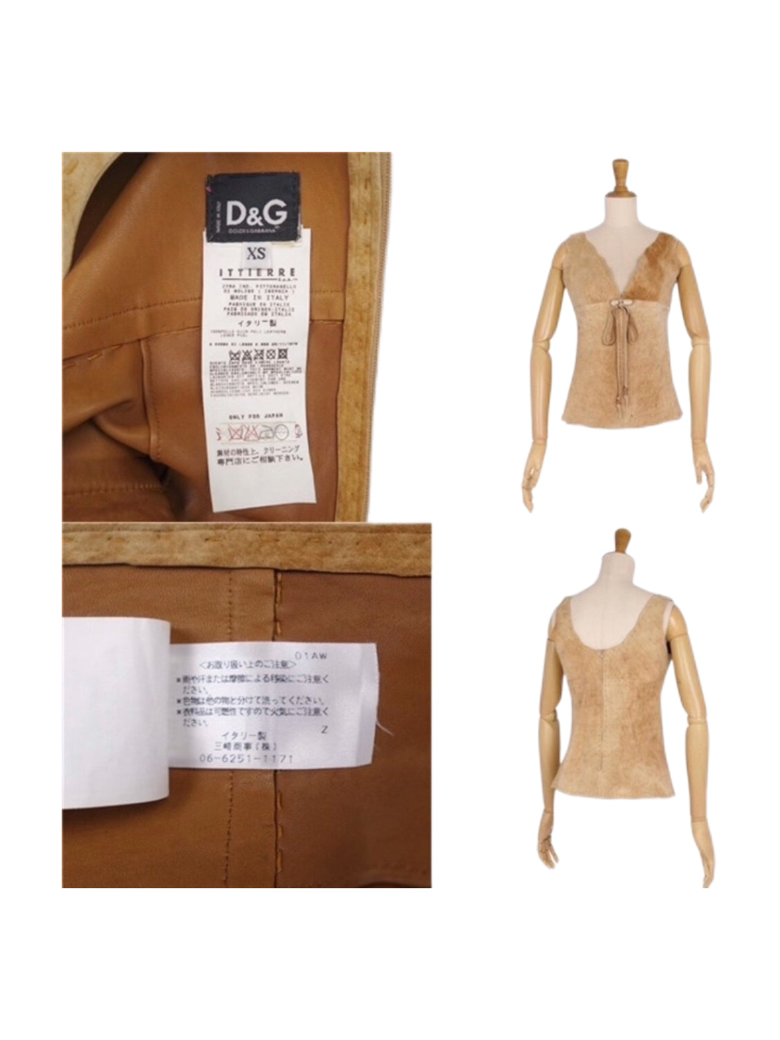 Dolce & Gabbana D&G Vintage Raw Edge Suede Tie Front Leather Vest Top – Rare Archive XS