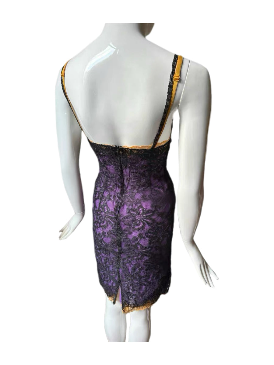 Dolce & Gabbana Lace Overlay Satin Slip Dress – Purple Noir Archive Cocktail Dress