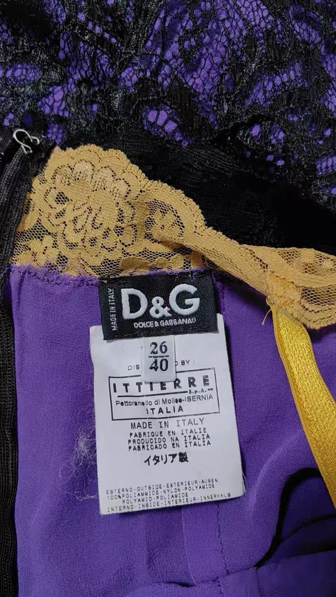 Dolce & Gabbana Lace Overlay Satin Slip Dress – Purple Noir Archive Cocktail Dress