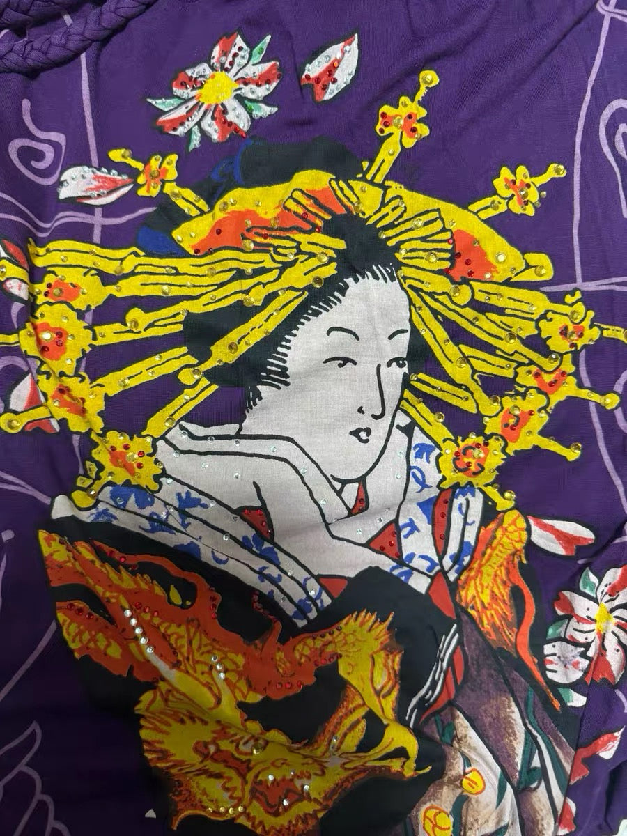 Ed Hardy by Christian Audigier Japanese Ukiyo-e Crystal Embellished Halter Dress – Purple Tattoo Era Archive Piece