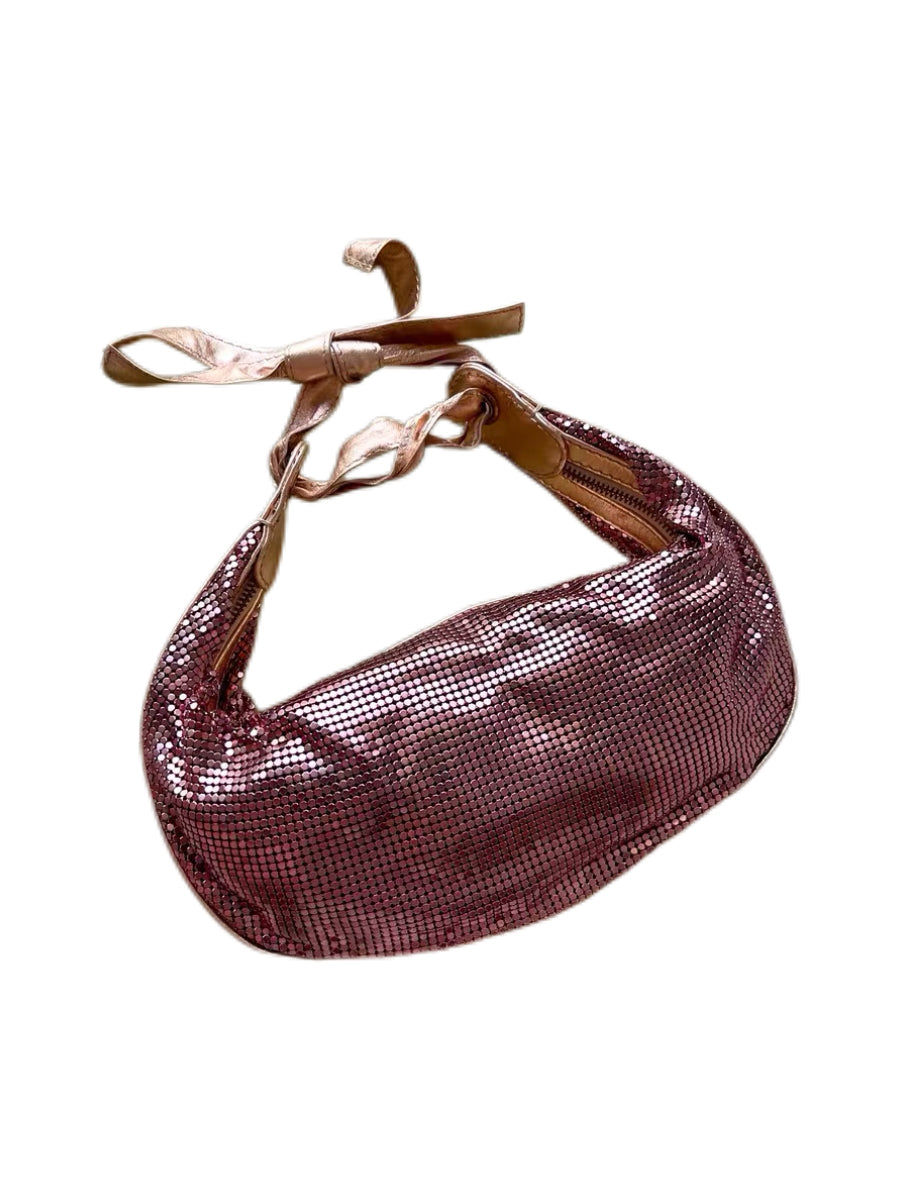 Chloé Vintage Pink Metallic Chainmail Bag – Champagne Leather Bow Handle Rare Y2K Archive Handbag