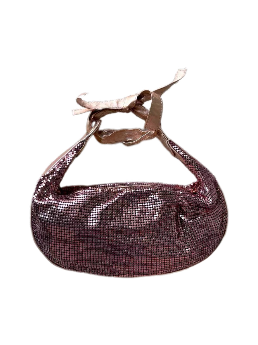 Chloé Vintage Pink Metallic Chainmail Bag – Champagne Leather Bow Handle Rare Y2K Archive Handbag