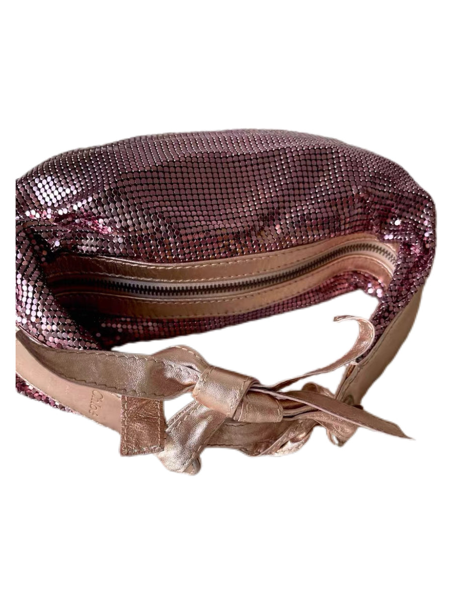 Chloé Vintage Pink Metallic Chainmail Bag – Champagne Leather Bow Handle Rare Y2K Archive Handbag
