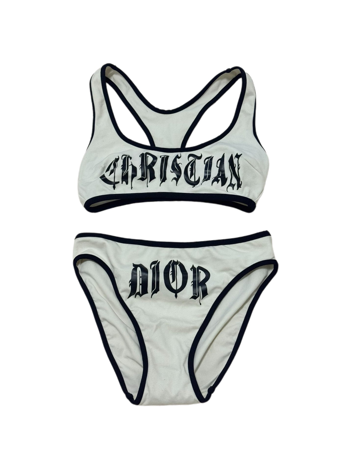 Christian Dior by John Galliano Gothic Logo Bodywear Set – Rare Archive White & Black Sports Bra & Brief Set
