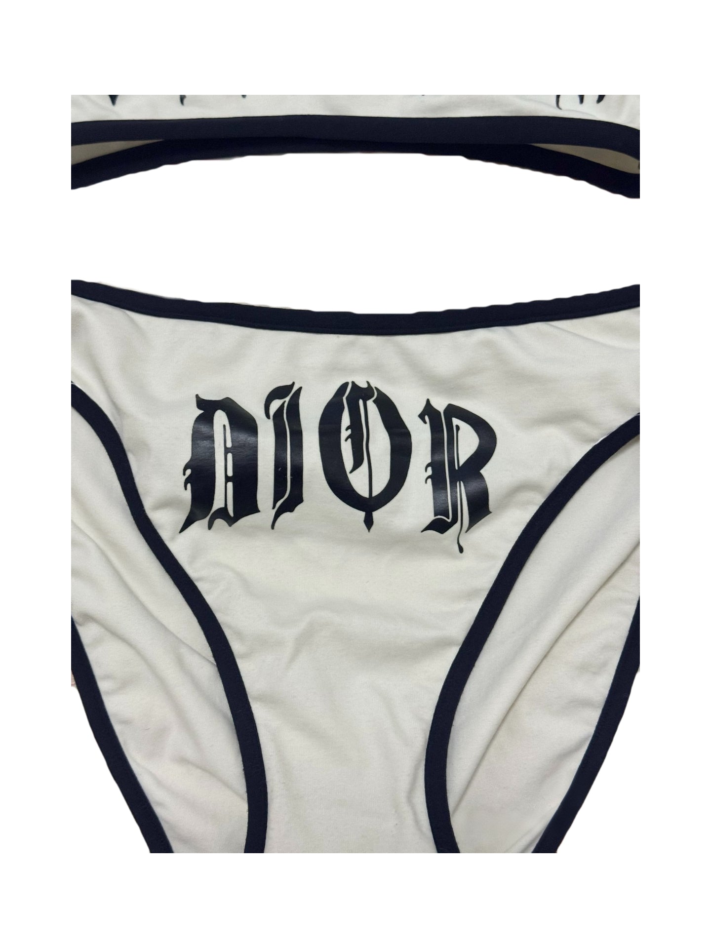 Christian Dior by John Galliano Gothic Logo Bodywear Set – Rare Archive White & Black Sports Bra & Brief Set