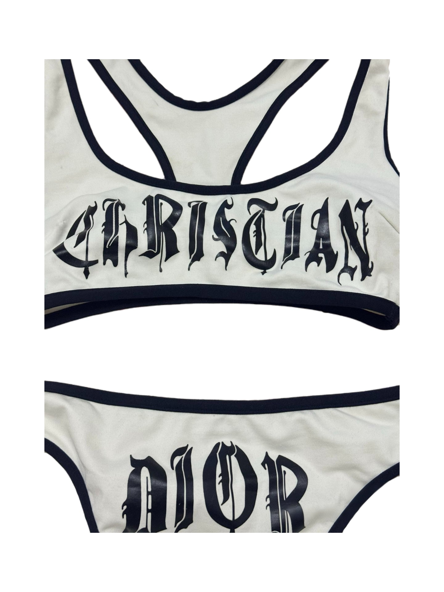 Christian Dior by John Galliano Gothic Logo Bodywear Set – Rare Archive White & Black Sports Bra & Brief Set