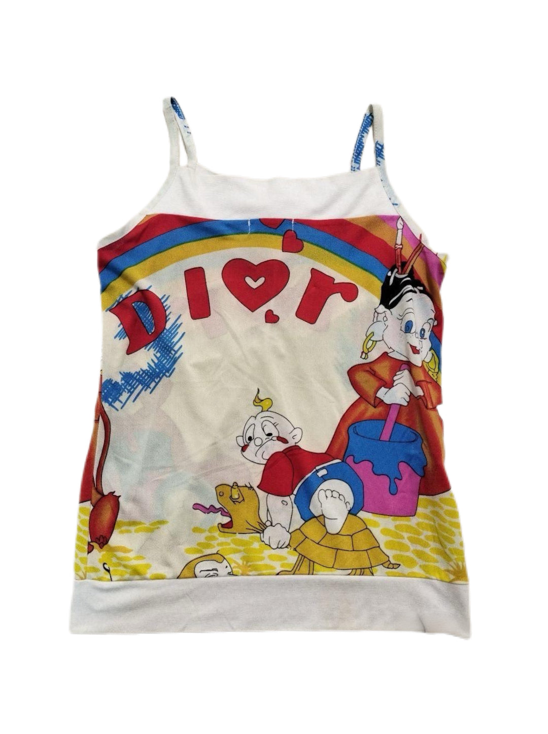 Christian Dior by John Galliano 2002 Fairy Tale Rainbow Graphic Camisole – Limited Edition Archive Cartoon Print Stretch Top