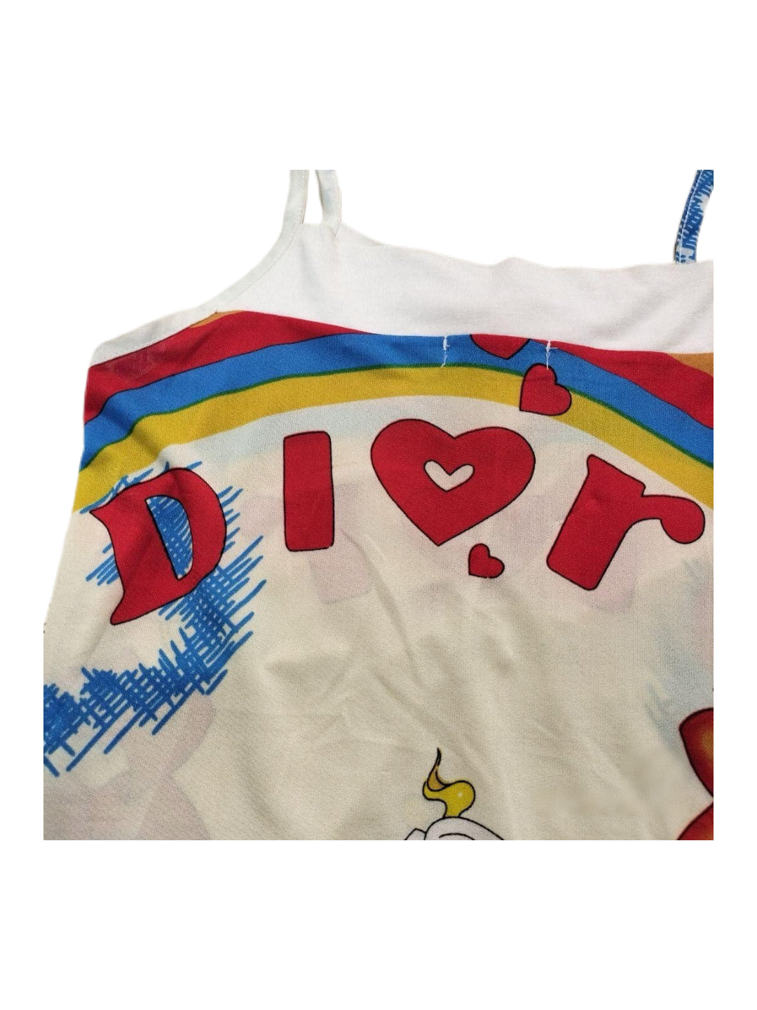 Christian Dior by John Galliano 2002 Fairy Tale Rainbow Graphic Camisole – Limited Edition Archive Cartoon Print Stretch Top