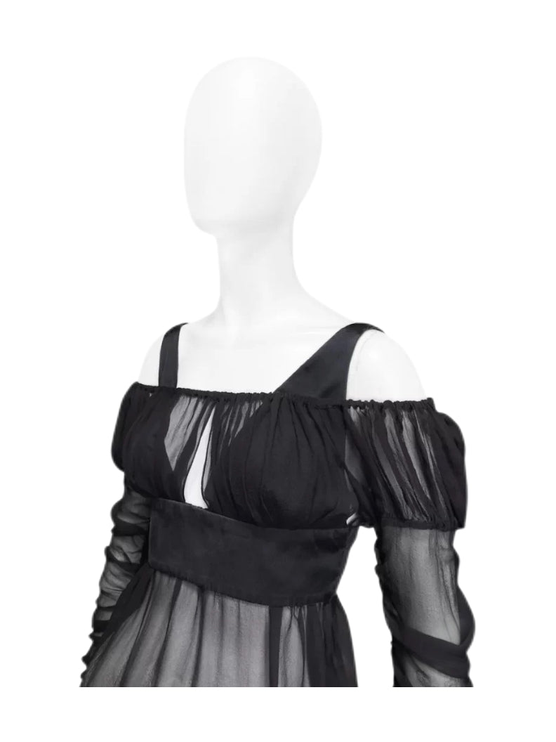 Gucci F/W 2005 Runway Black Silk Chiffon Cold-Shoulder Blouse – Rare Archive Tom Ford Era Evening Top
