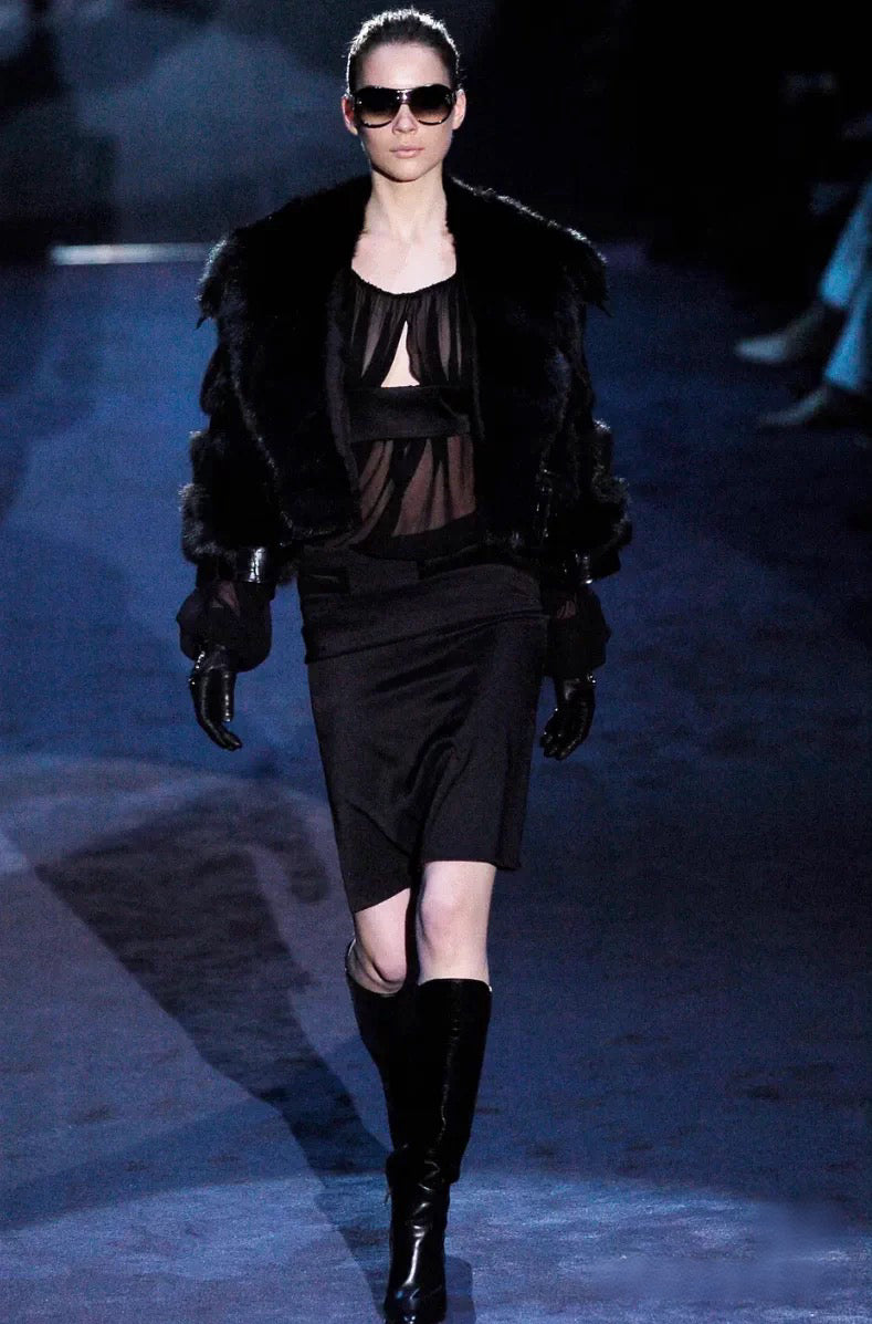 Gucci F/W 2005 Runway Black Silk Chiffon Cold-Shoulder Blouse – Rare Archive Tom Ford Era Evening Top