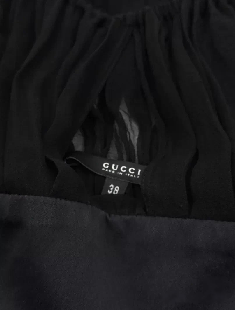 Gucci F/W 2005 Runway Black Silk Chiffon Cold-Shoulder Blouse – Rare Archive Tom Ford Era Evening Top