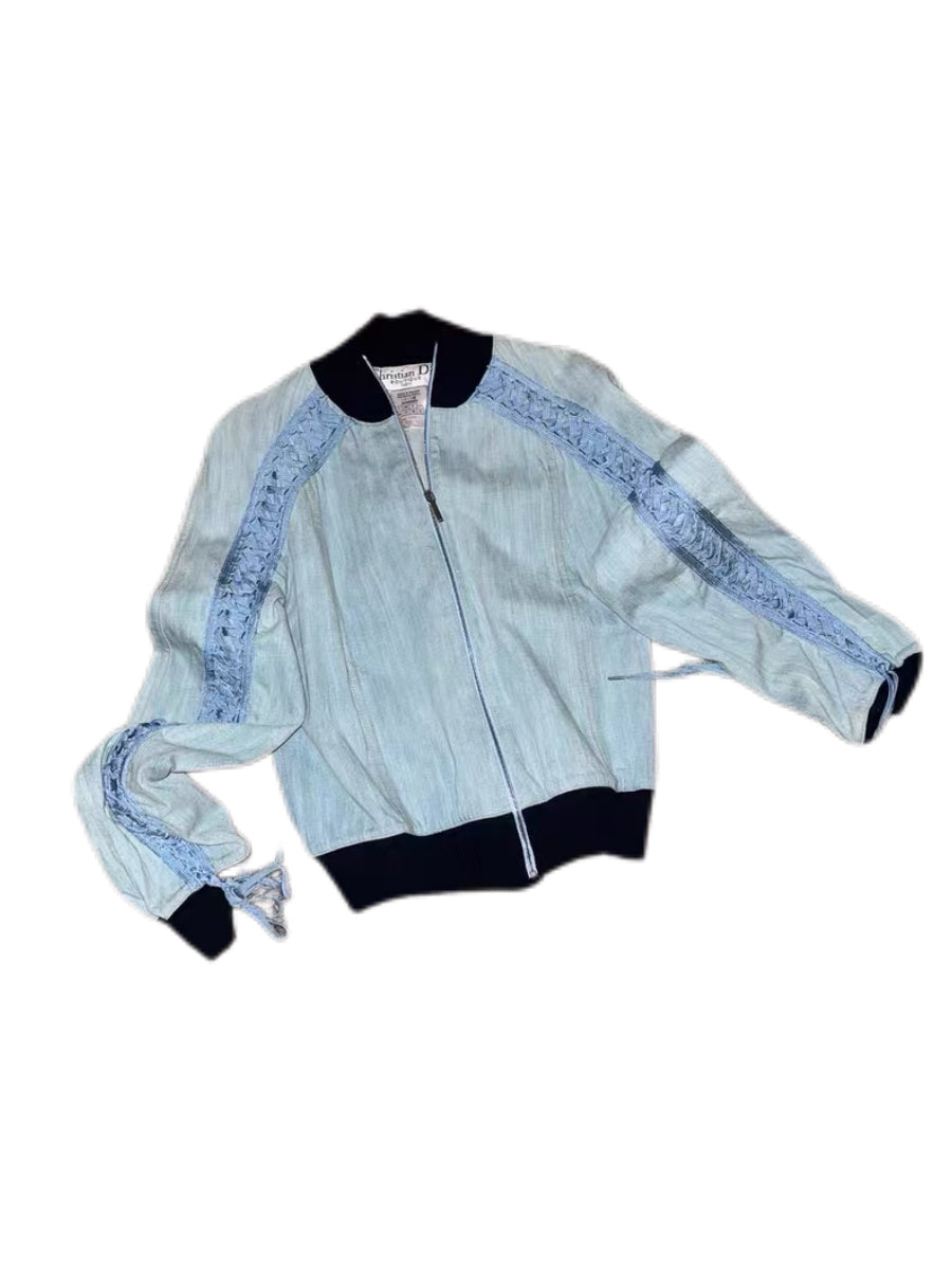 Christian Dior by John Galliano S/S 2002 Lace-Up Denim Bomber Jacket – Rare Archive Blue Corset Detail Jacket