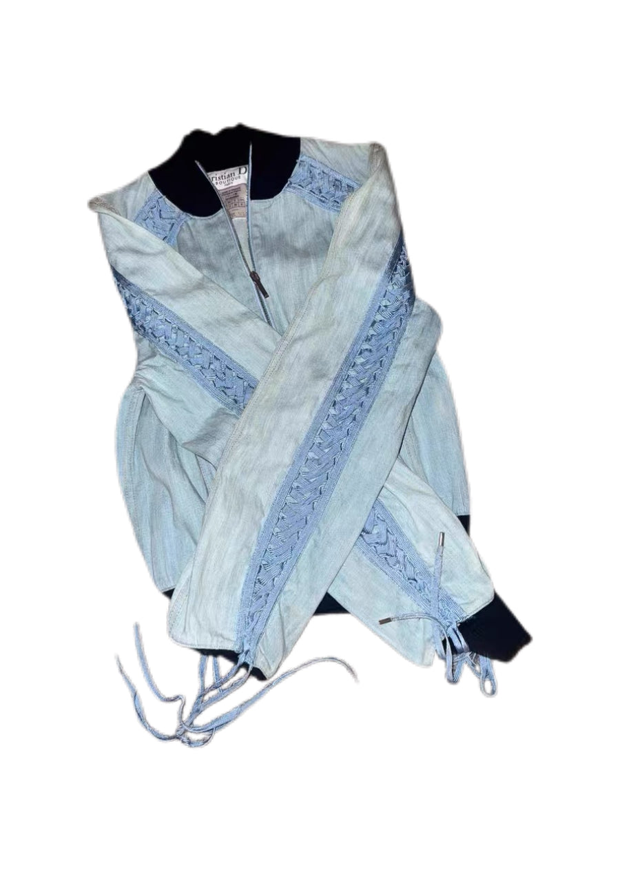 Christian Dior by John Galliano S/S 2002 Lace-Up Denim Bomber Jacket – Rare Archive Blue Corset Detail Jacket