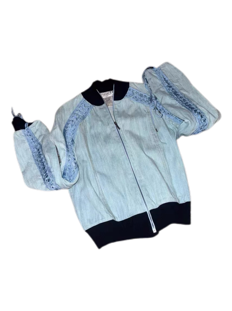Christian Dior by John Galliano S/S 2002 Lace-Up Denim Bomber Jacket – Rare Archive Blue Corset Detail Jacket