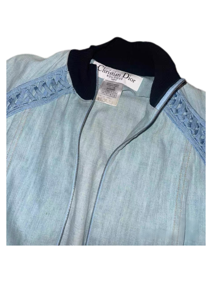 Christian Dior by John Galliano S/S 2002 Lace-Up Denim Bomber Jacket – Rare Archive Blue Corset Detail Jacket