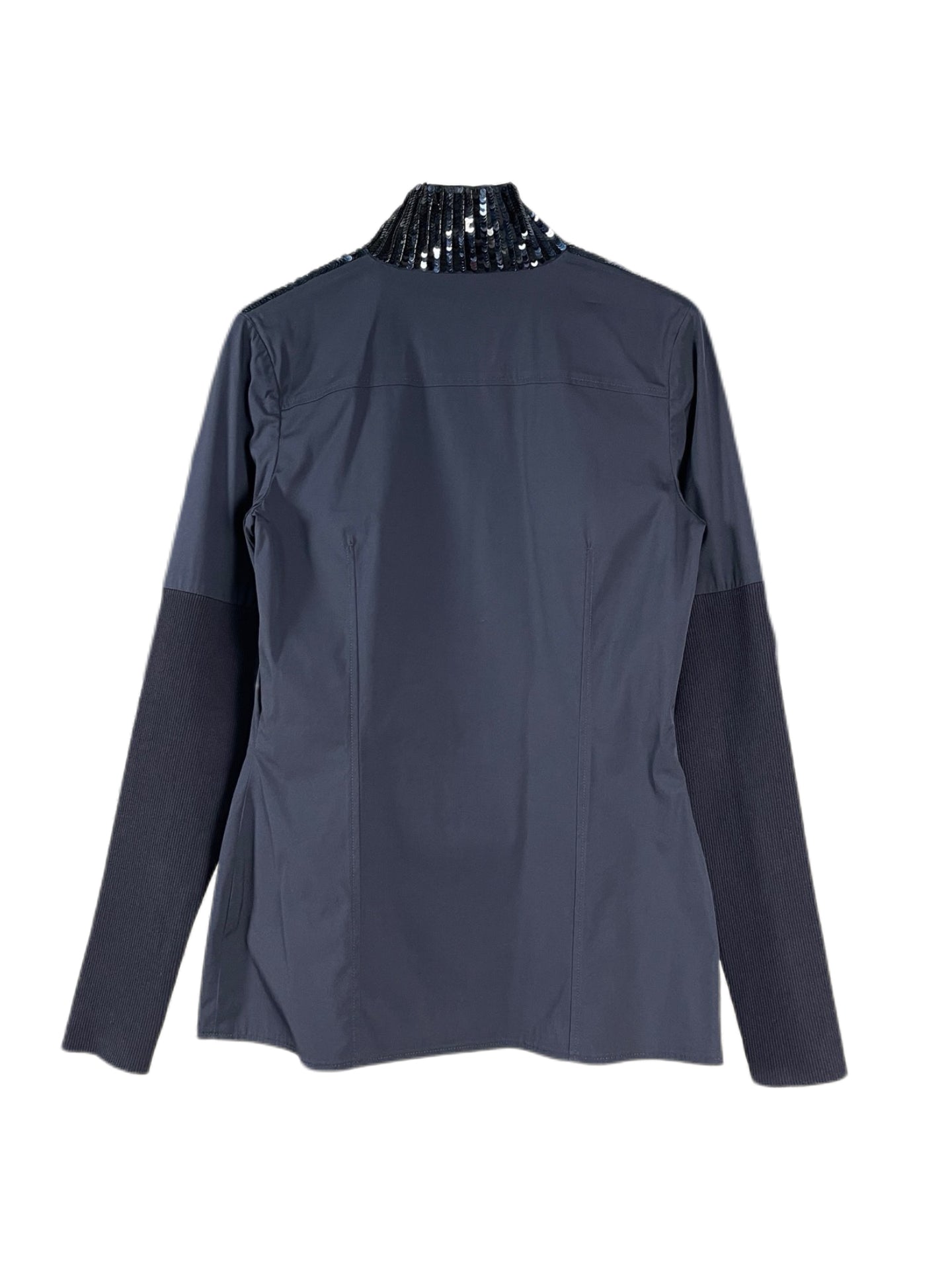 Christian Dior Runway Navy Sequin Embroidered High-Neck Shirt – Modern Collection Couture Evening Top