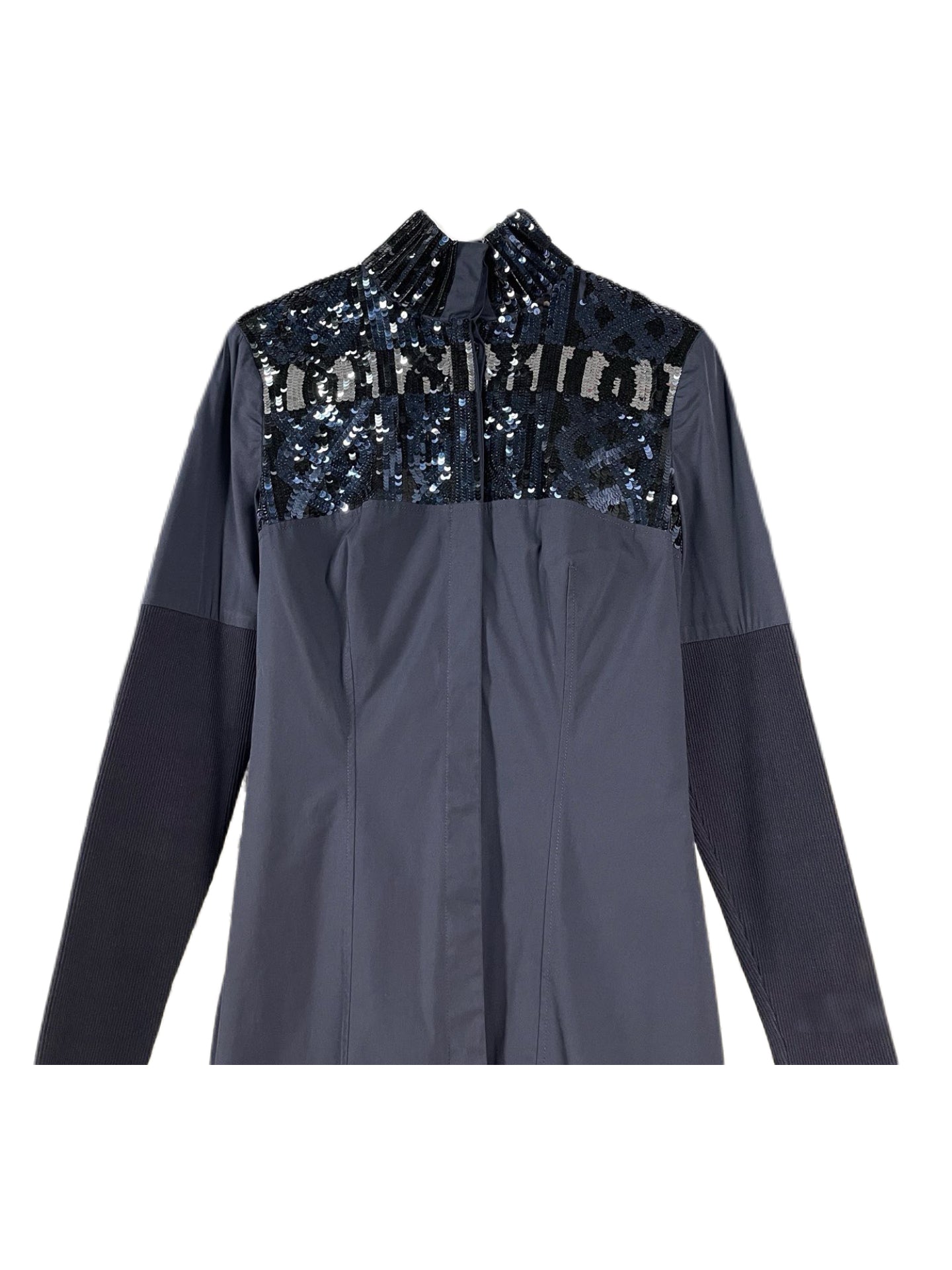 Christian Dior Runway Navy Sequin Embroidered High-Neck Shirt – Modern Collection Couture Evening Top