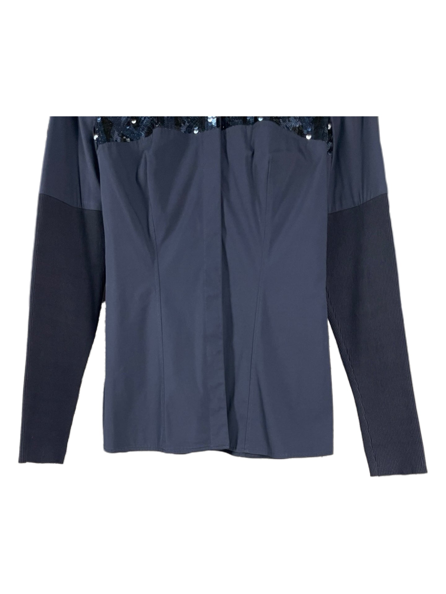 Christian Dior Runway Navy Sequin Embroidered High-Neck Shirt – Modern Collection Couture Evening Top
