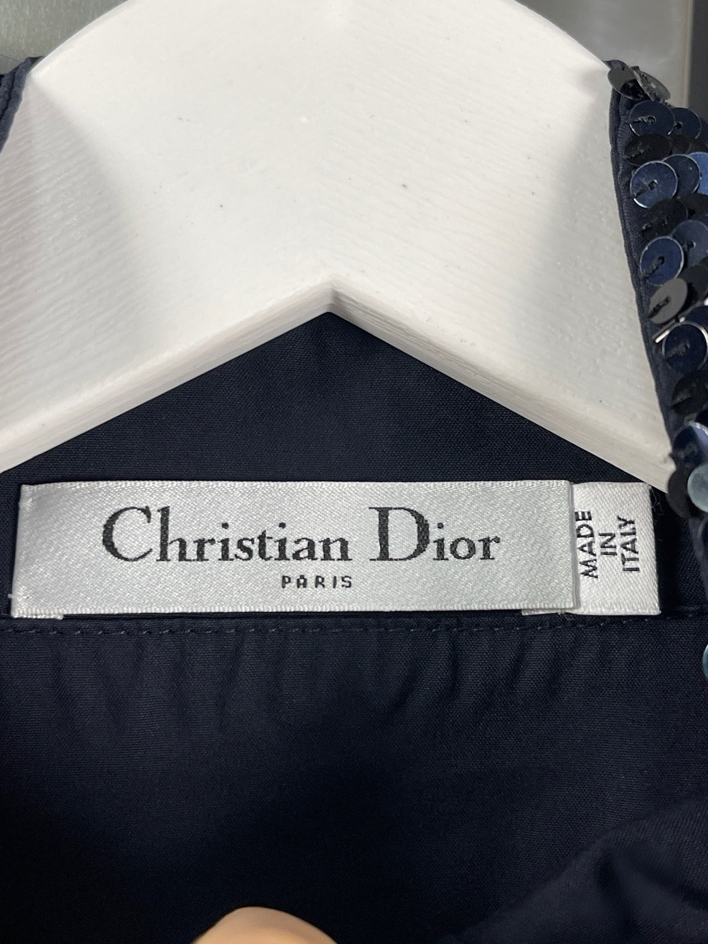Christian Dior Runway Navy Sequin Embroidered High-Neck Shirt – Modern Collection Couture Evening Top