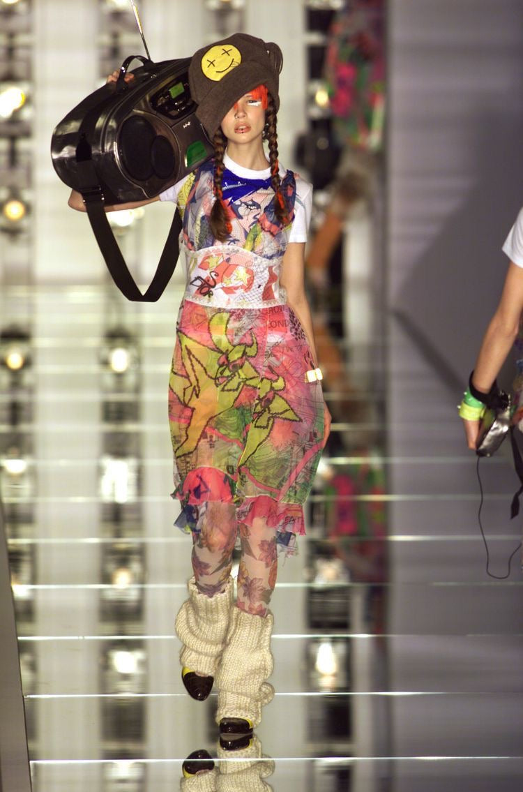 Christian Dior by John Galliano F/W 2001 Runway Map Print Halter Top – Rare Archive Graphic Mesh Camisole (Size FR40)