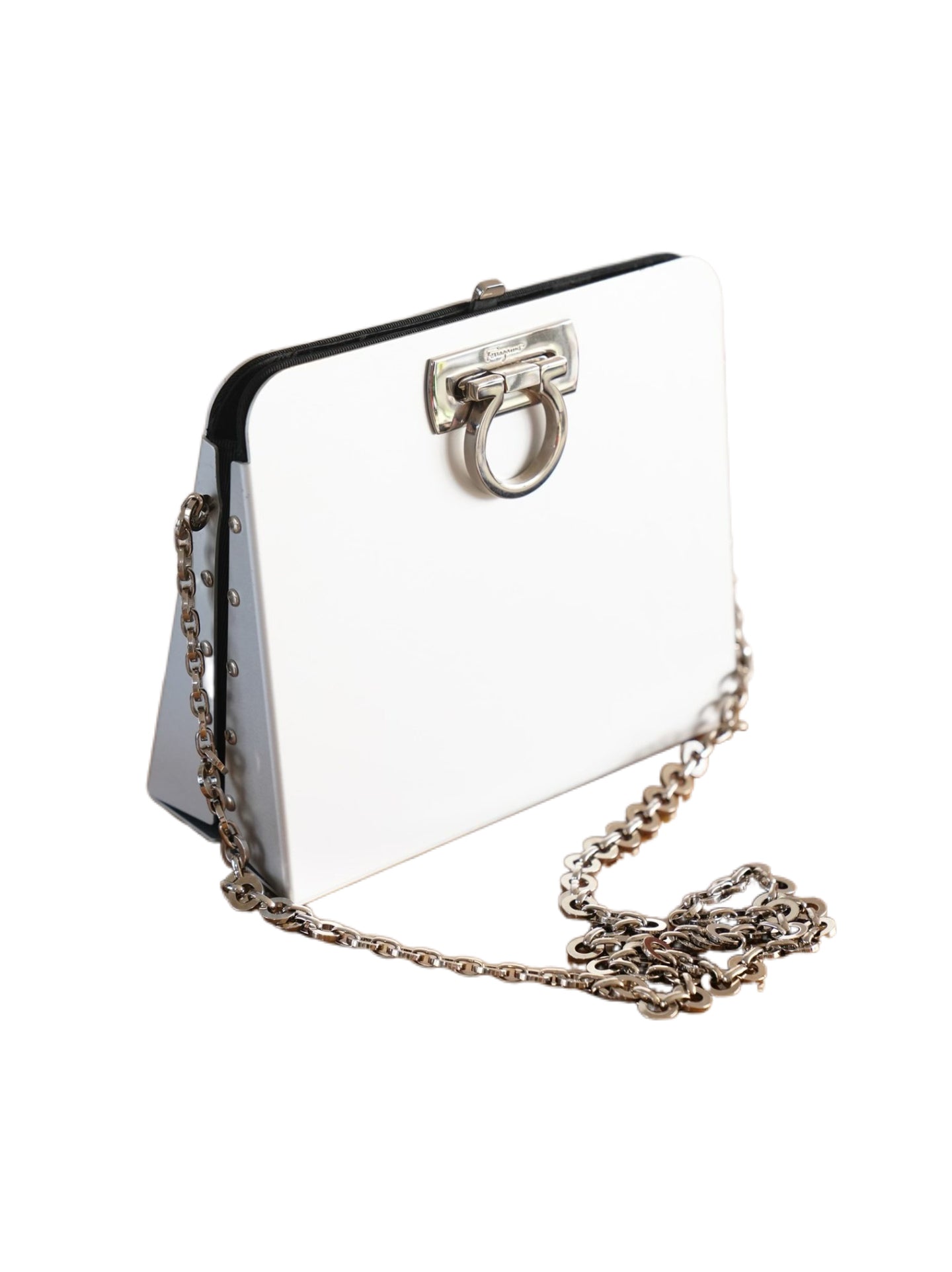Salvatore Ferragamo Limited Edition Aluminium Metal Box Bag – Rare Sculptural Chain Shoulder Bag Collector Piece