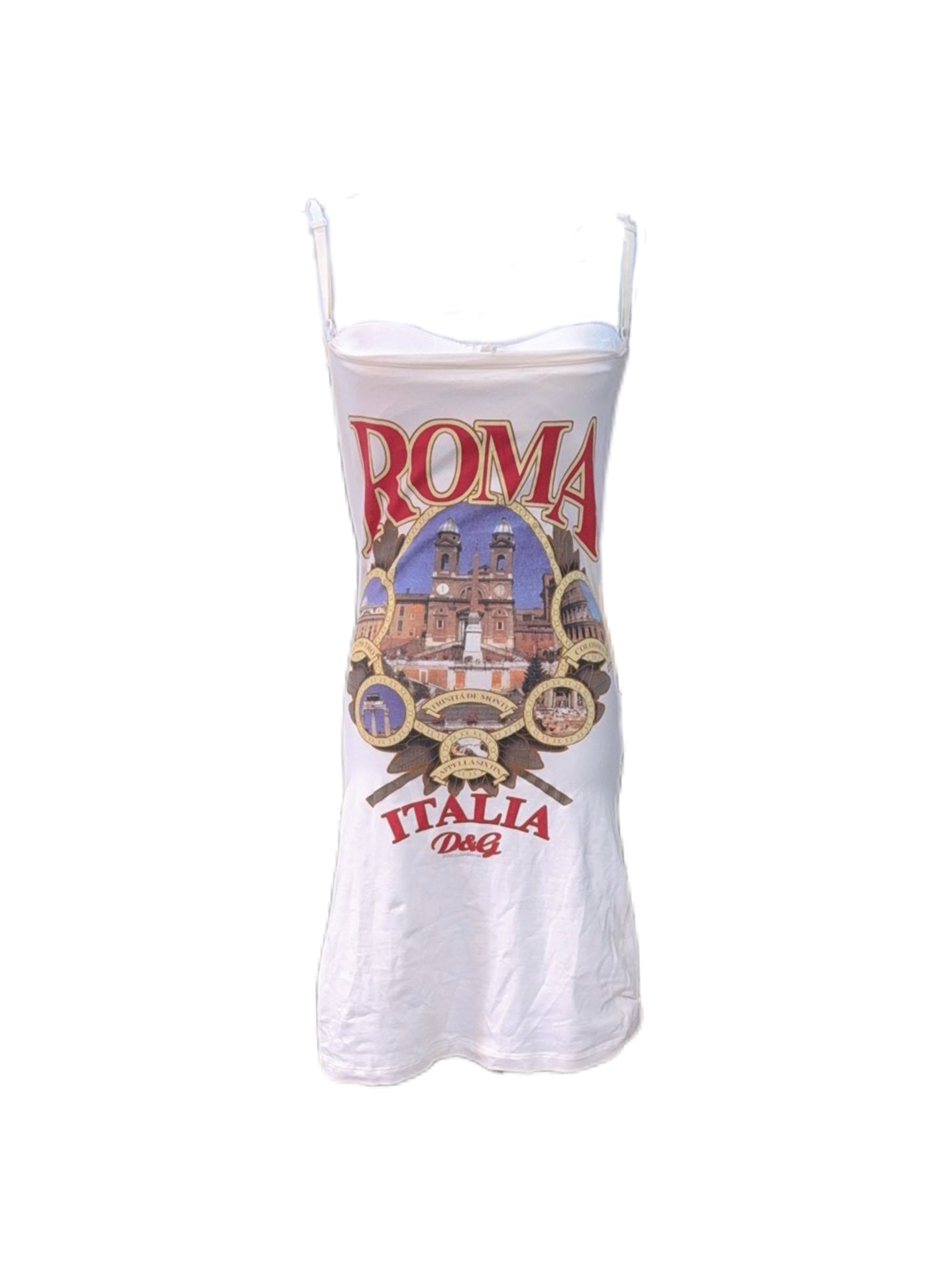 Dolce & Gabbana S/S 2003 “ROMA ITALIA” Graphic Bustier Slip Dress – Rare Rome Landmark Print Archive Piece