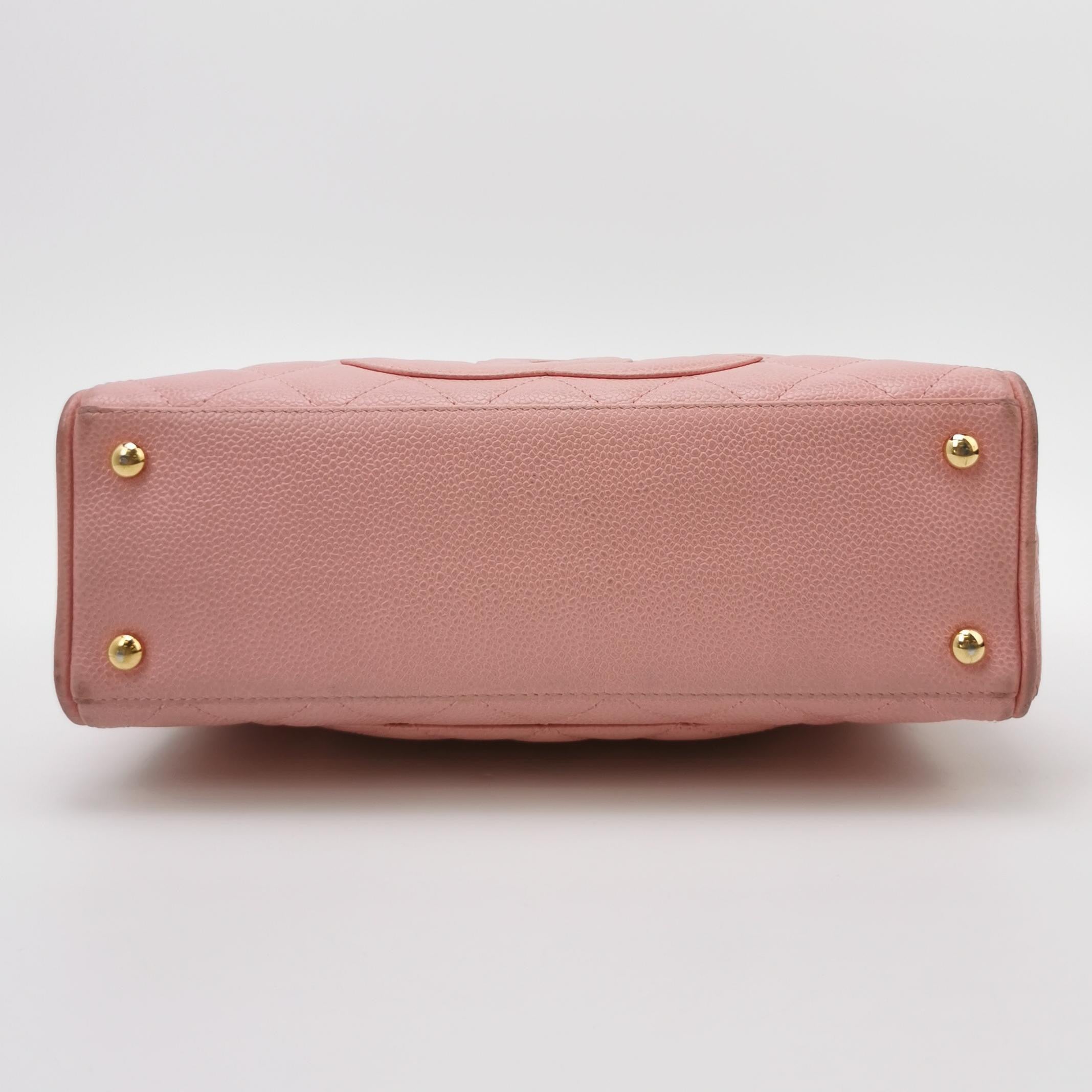 Chanel Quilted Caviar Leather Bowling Top Handle Bag – Pink CC Logo Boston Handbag
