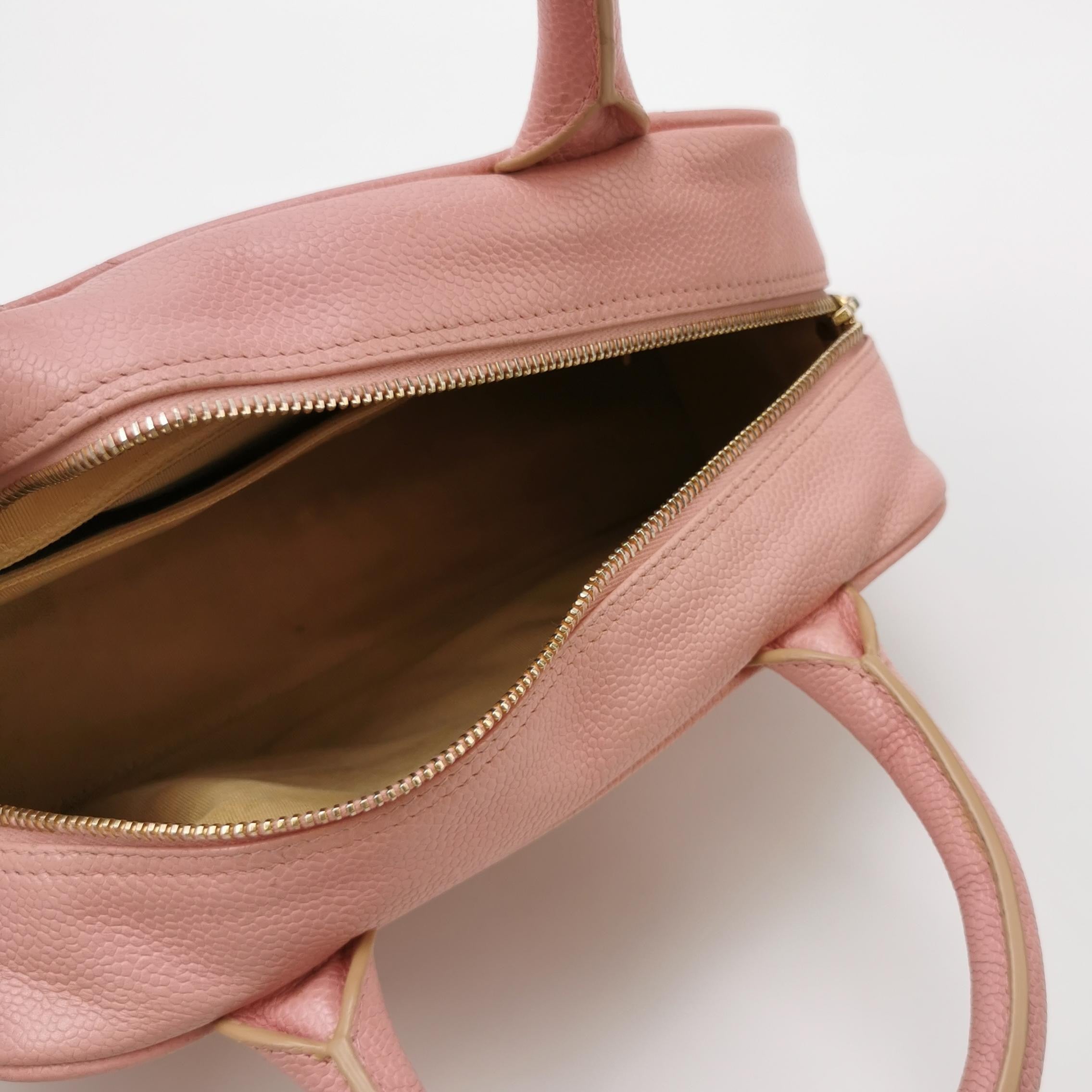 Chanel Quilted Caviar Leather Bowling Top Handle Bag – Pink CC Logo Boston Handbag