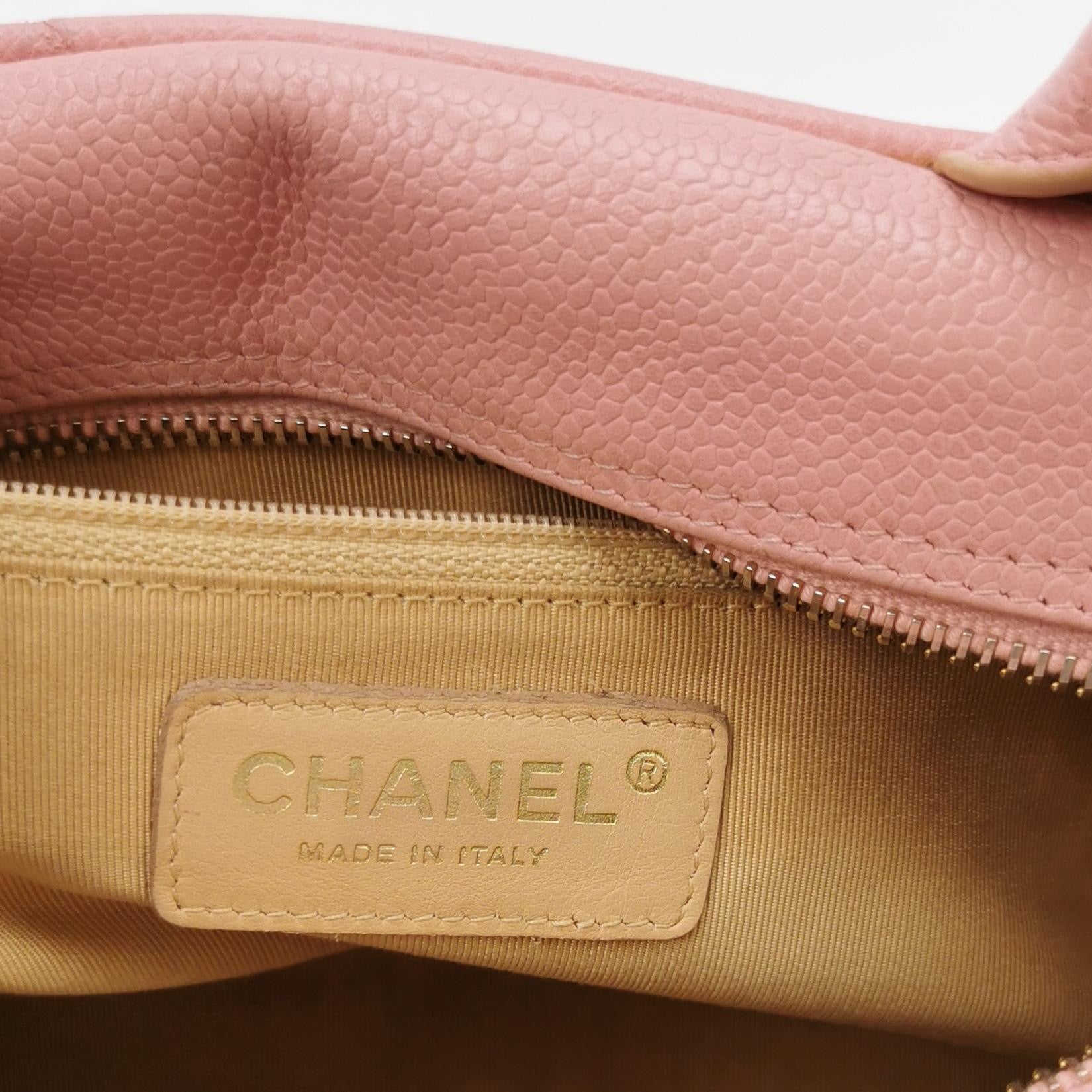 Chanel Quilted Caviar Leather Bowling Top Handle Bag – Pink CC Logo Boston Handbag