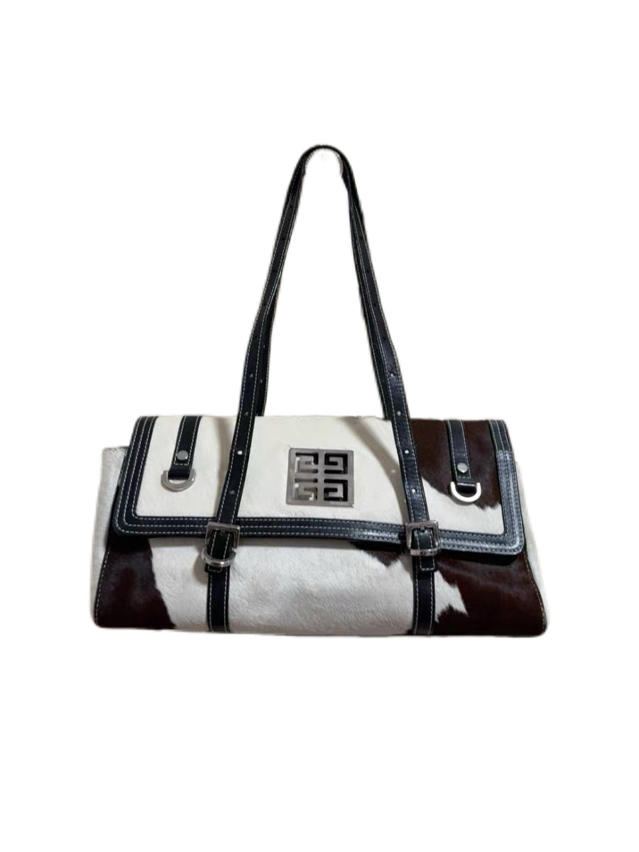 Givenchy Vintage Pony Hair Cow Print Shoulder Bag – Rare Archive Black & White Leather Flap Bag