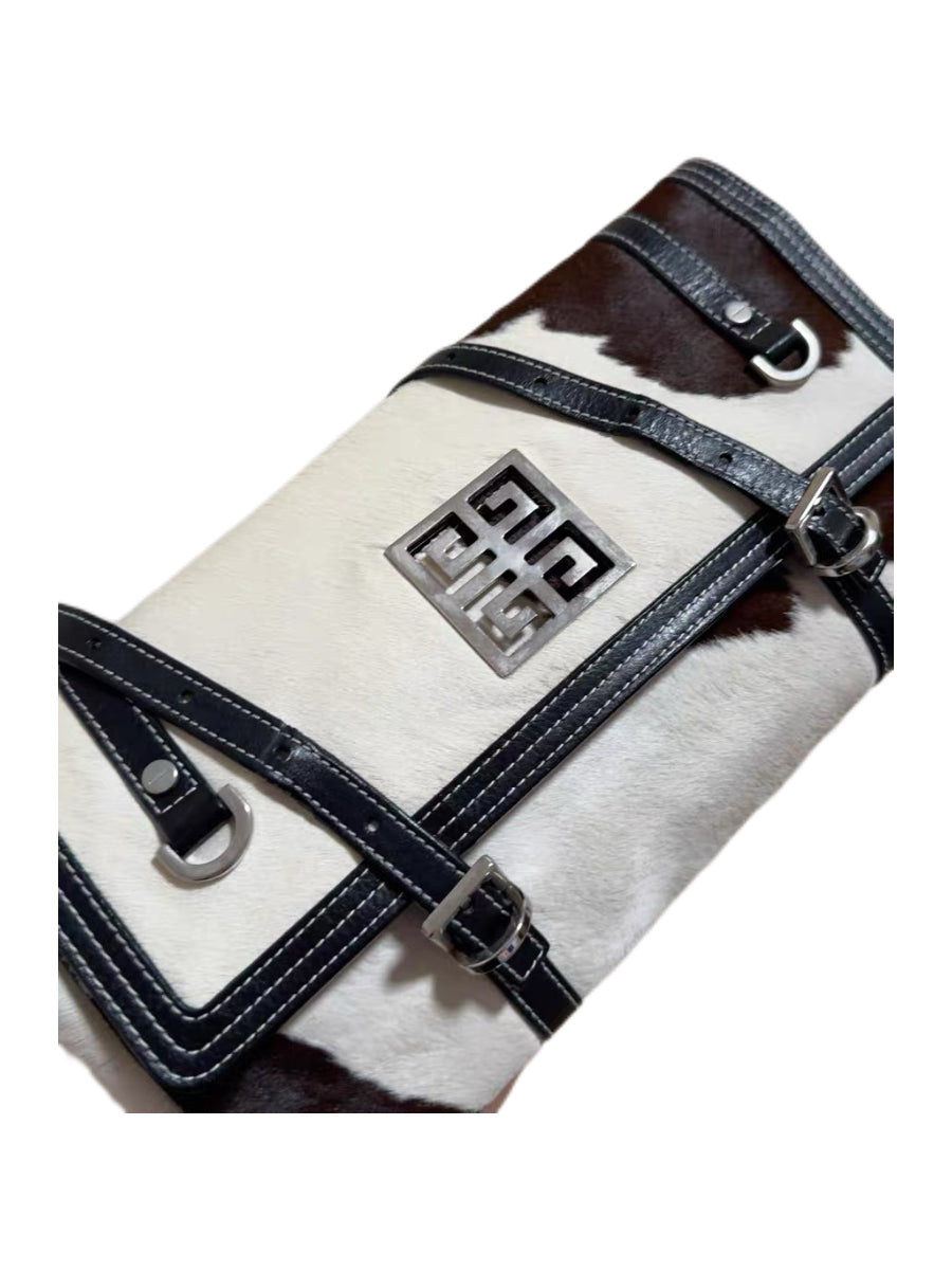 Givenchy Vintage Pony Hair Cow Print Shoulder Bag – Rare Archive Black & White Leather Flap Bag