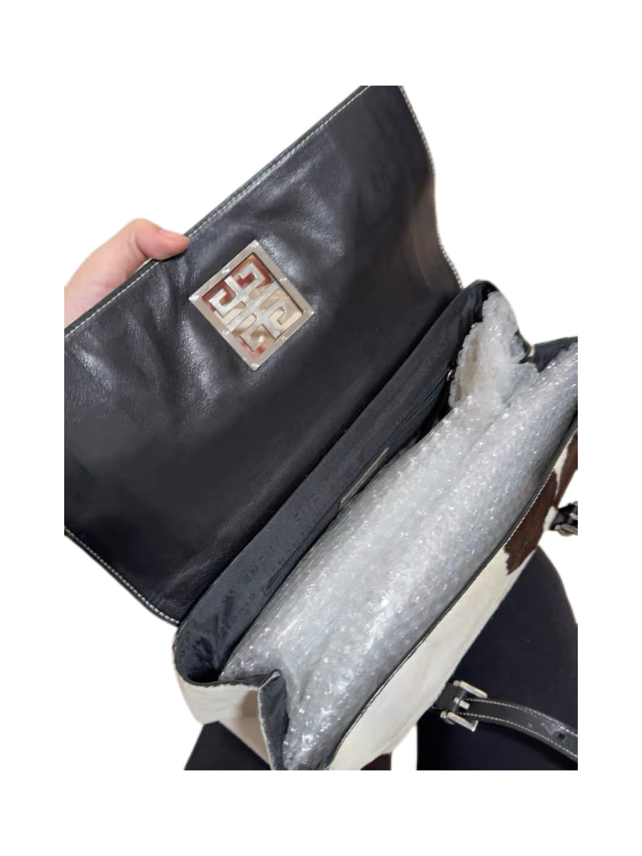 Givenchy Vintage Pony Hair Cow Print Shoulder Bag – Rare Archive Black & White Leather Flap Bag