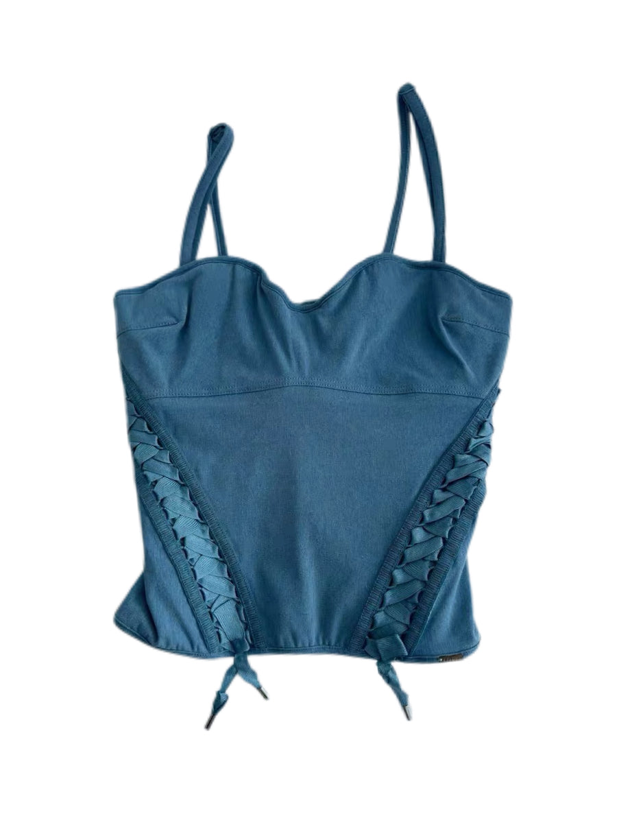 Christian Dior by John Galliano S/S 2002 Runway Lace-Up Denim Corset Top – Rare Blue Archive Bustier