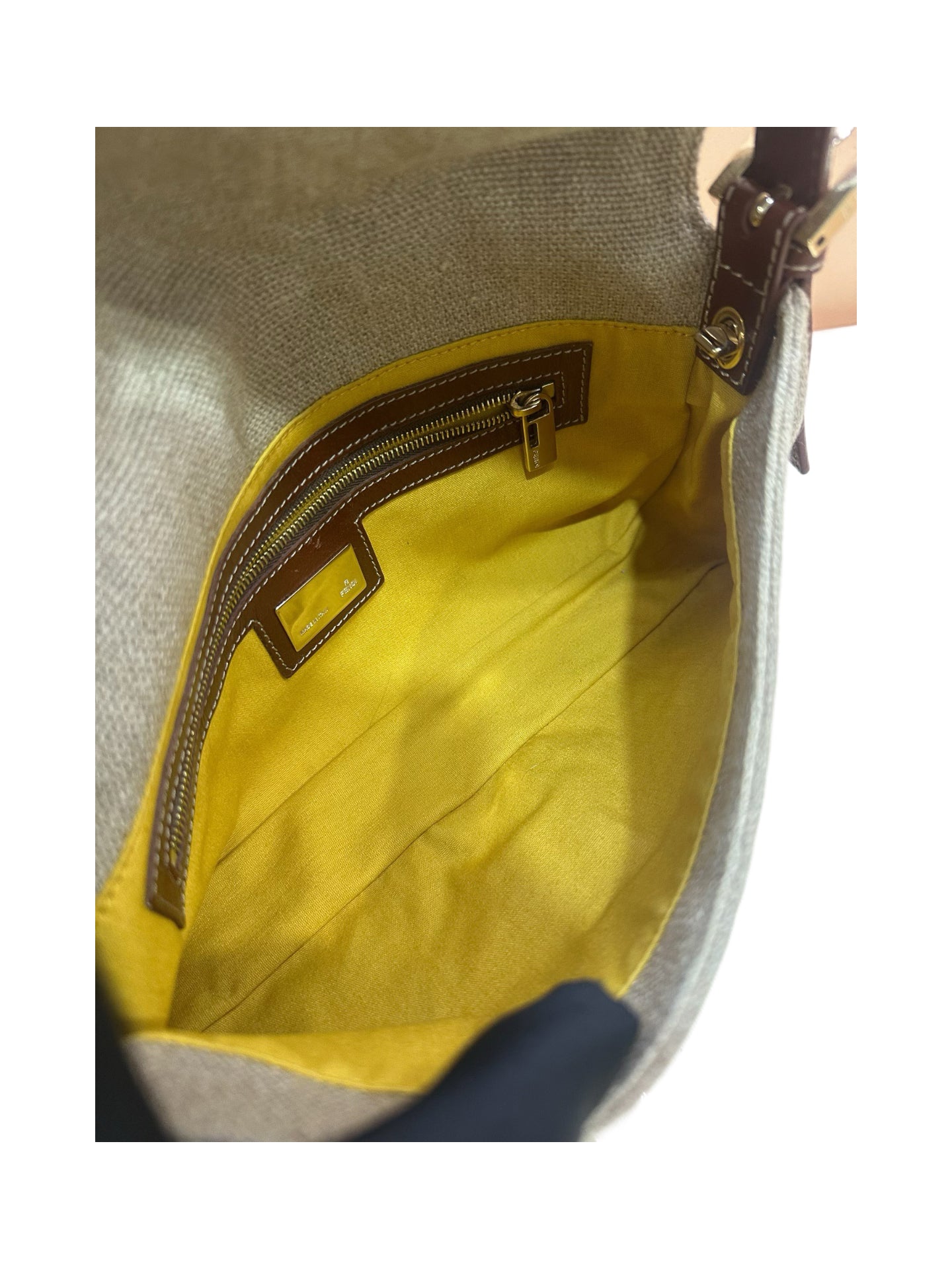 Fendi Embroidered Floral Linen Baguette Shoulder Bag – Vintage FF Logo Clasp Bag