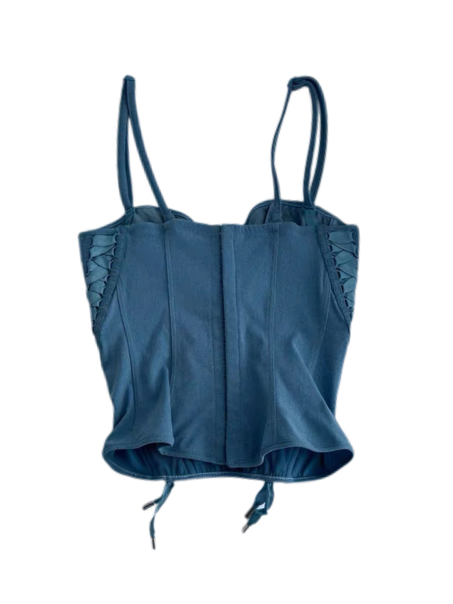 Christian Dior by John Galliano S/S 2002 Runway Lace-Up Denim Corset Top – Rare Blue Archive Bustier
