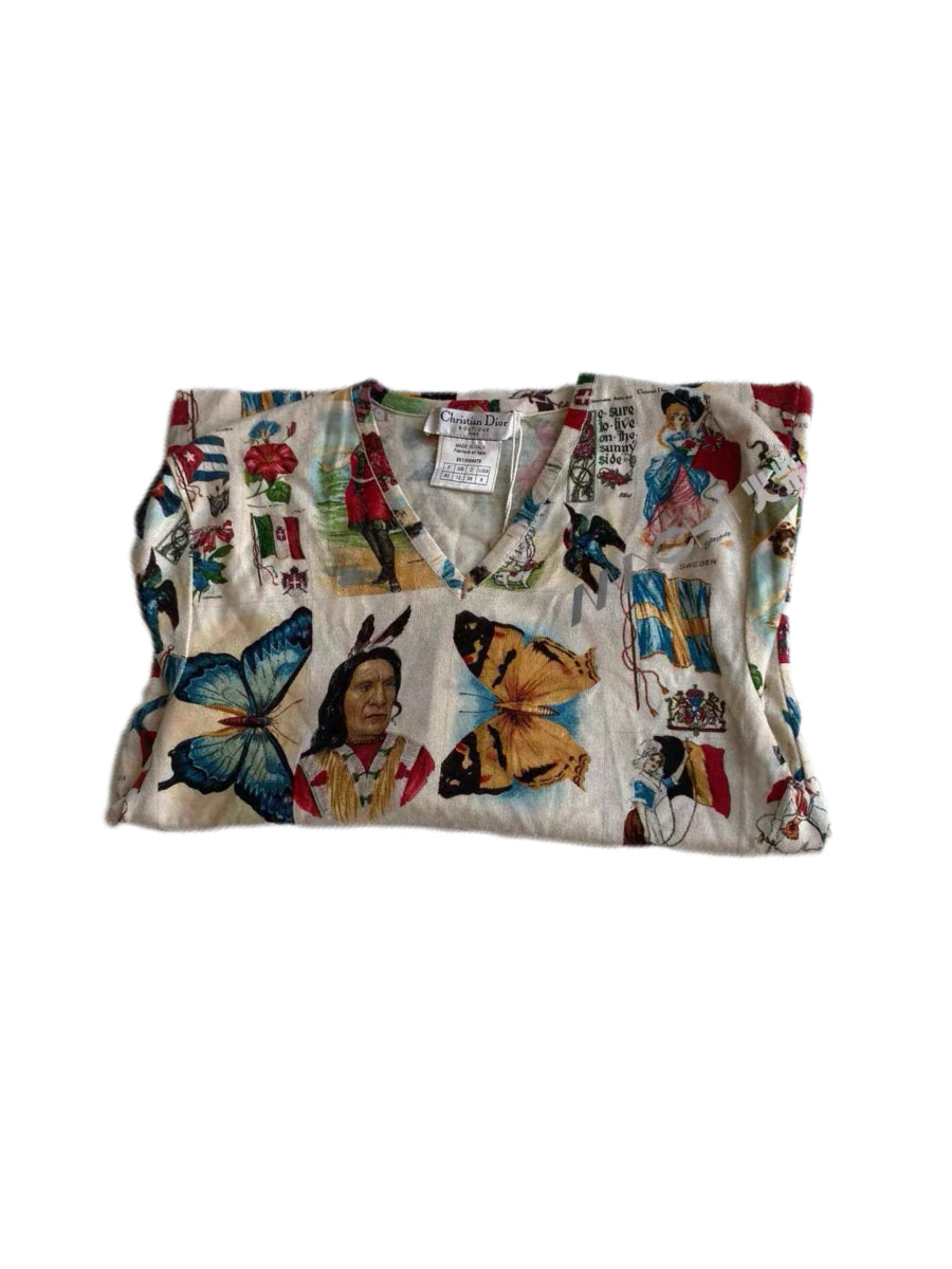Christian Dior by John Galliano 2002 Graphic Portrait & Butterfly Print Lace-Up Top – Rare Archive Piece