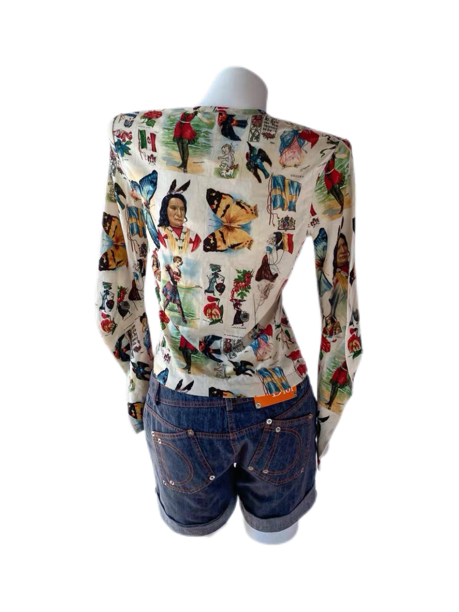 Christian Dior by John Galliano 2002 Graphic Portrait & Butterfly Print Lace-Up Top – Rare Archive Piece