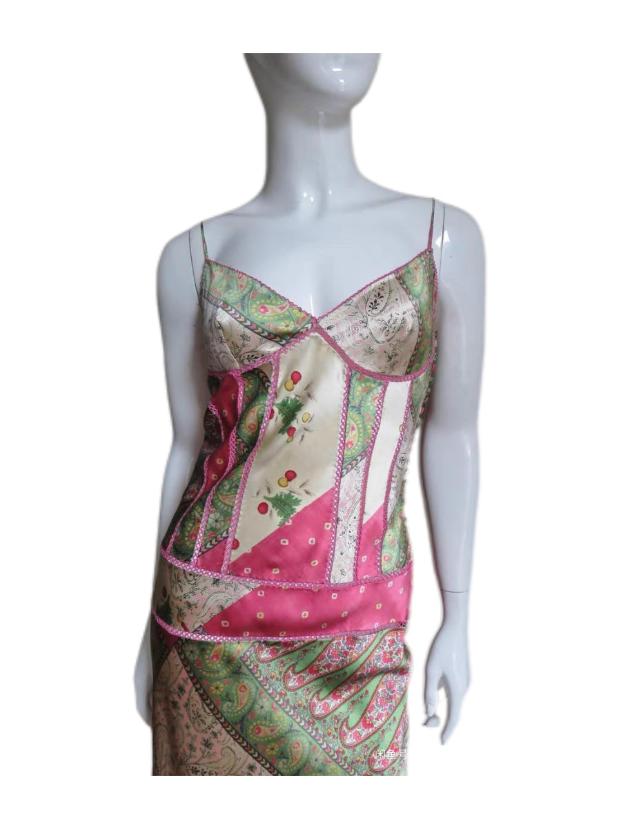 Christian Dior by John Galliano SS2004 Runway Silk Patchwork Slip Dress – Archive Bohemian Print Piece