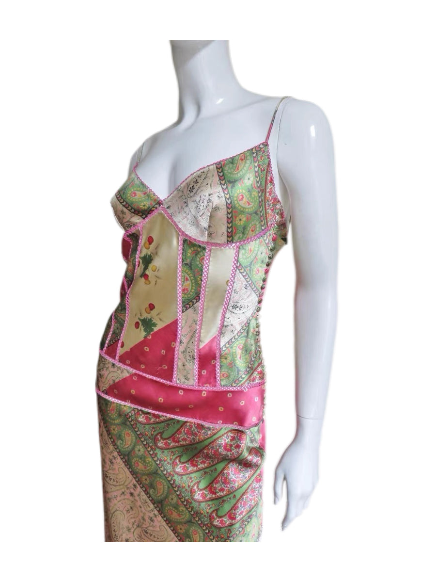 Christian Dior by John Galliano SS2004 Runway Silk Patchwork Slip Dress – Archive Bohemian Print Piece