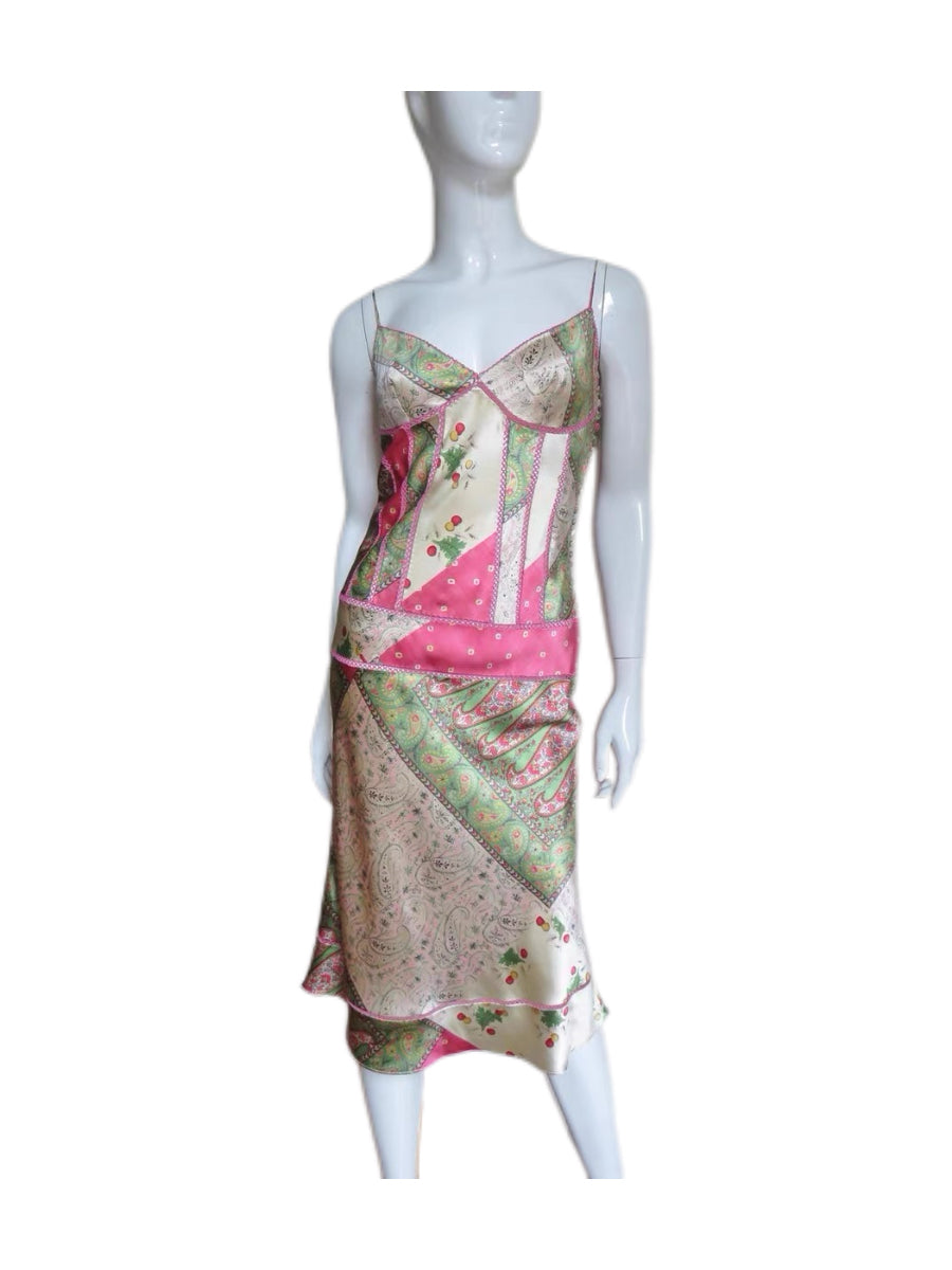 Christian Dior by John Galliano SS2004 Runway Silk Patchwork Slip Dress – Archive Bohemian Print Piece