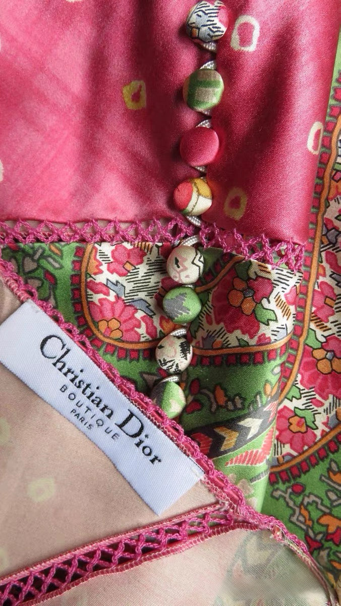Christian Dior by John Galliano SS2004 Runway Silk Patchwork Slip Dress – Archive Bohemian Print Piece