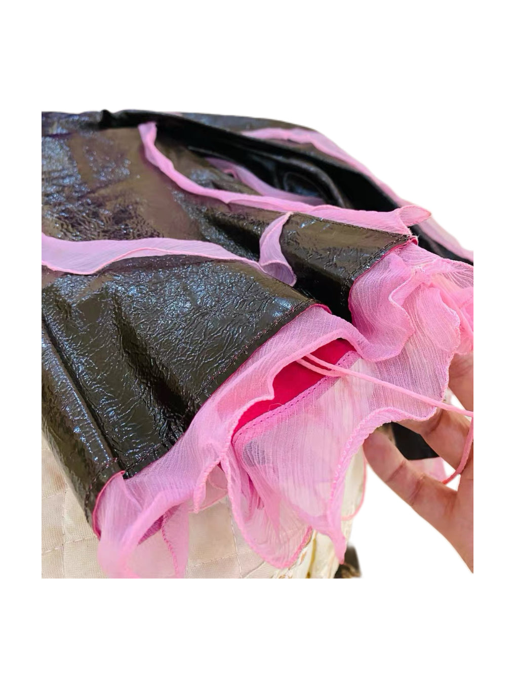 Fendi Early 2000s Runway Leather & Silk Panel Jacket – Deconstructed Sheer Trim Archive Piece