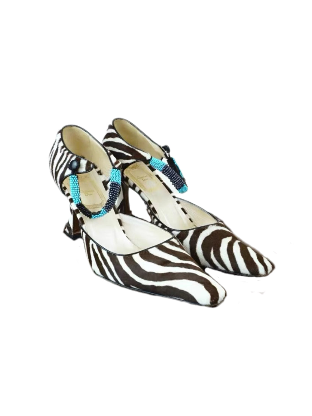 Christian Dior by John Galliano Zebra Pony Hair Beaded Heels – Runway Poster Piece Archive