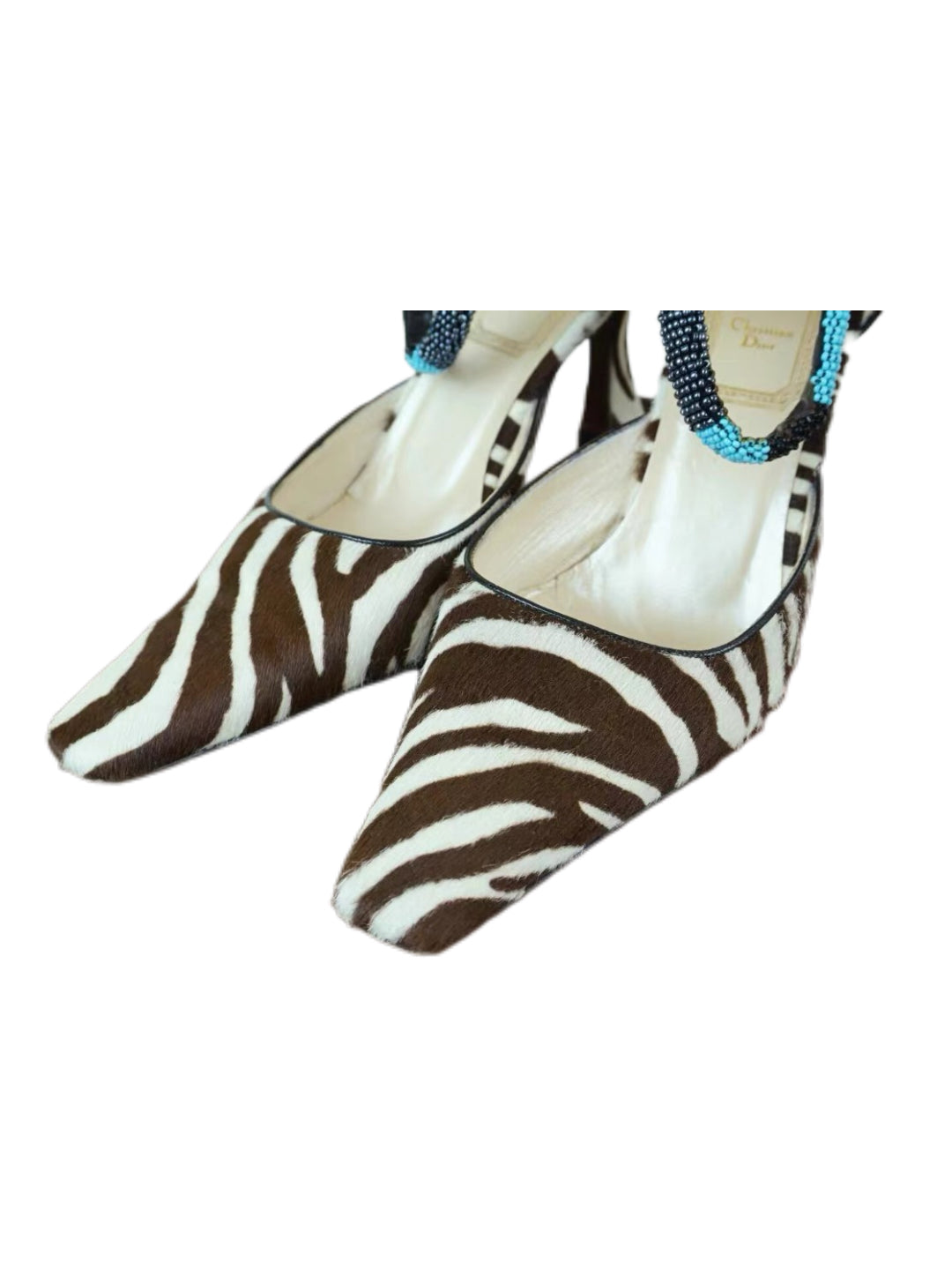 Christian Dior by John Galliano Zebra Pony Hair Beaded Heels – Runway Poster Piece Archive