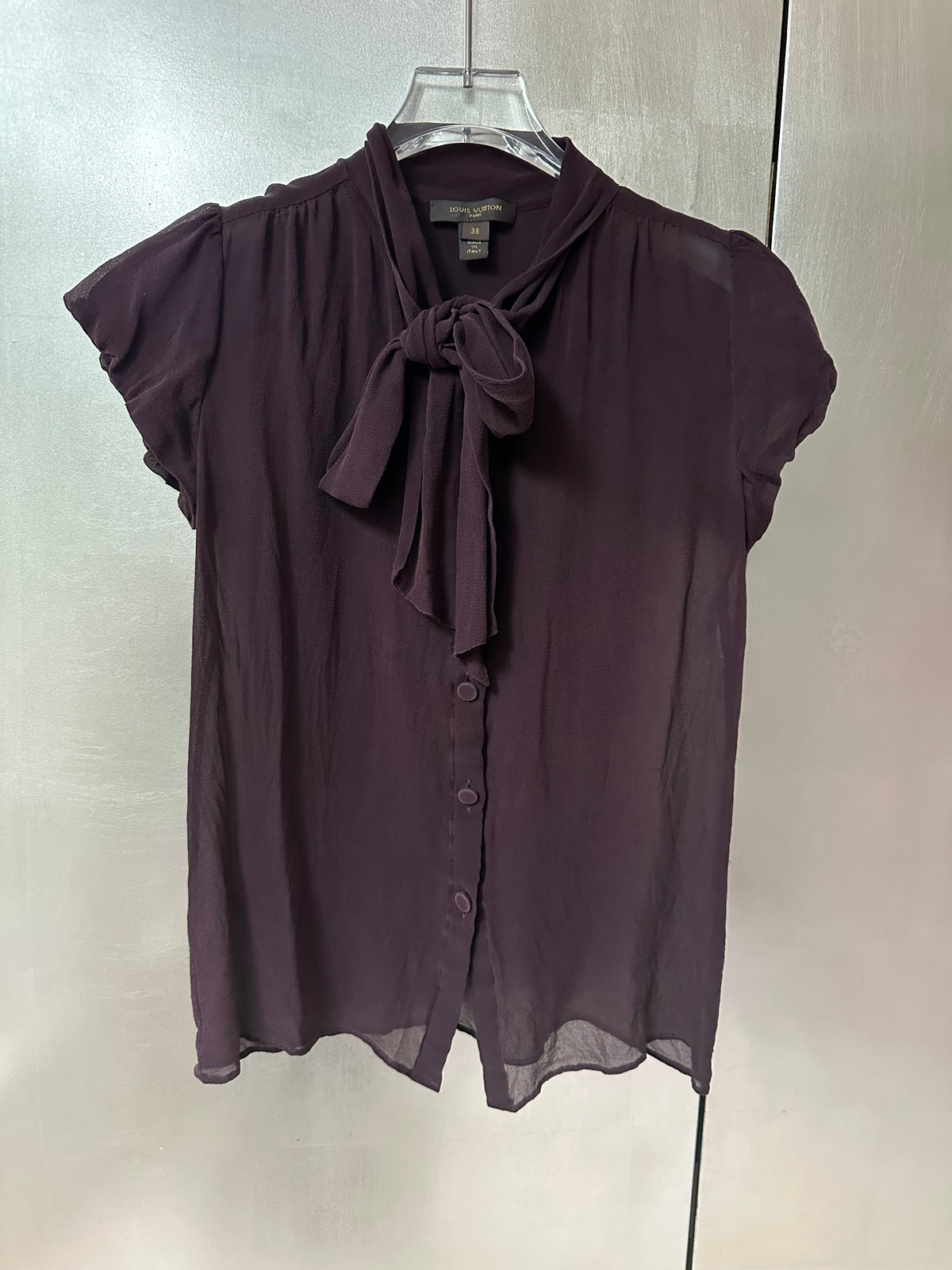 Louis Vuitton Deep Plum Purple Chiffon Bow Blouse